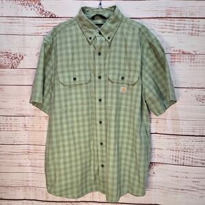 Carhartt Mens Loose Fit Short Sleeve Gingham Plaid Work Shirt Sage Green L